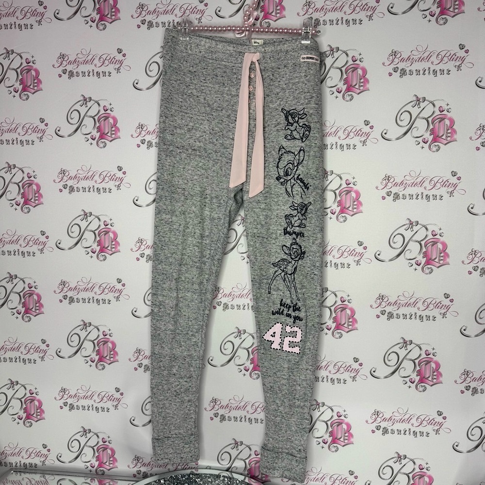Disney Bambi pants thumper pink Gray Leggings 42 waffle thermal